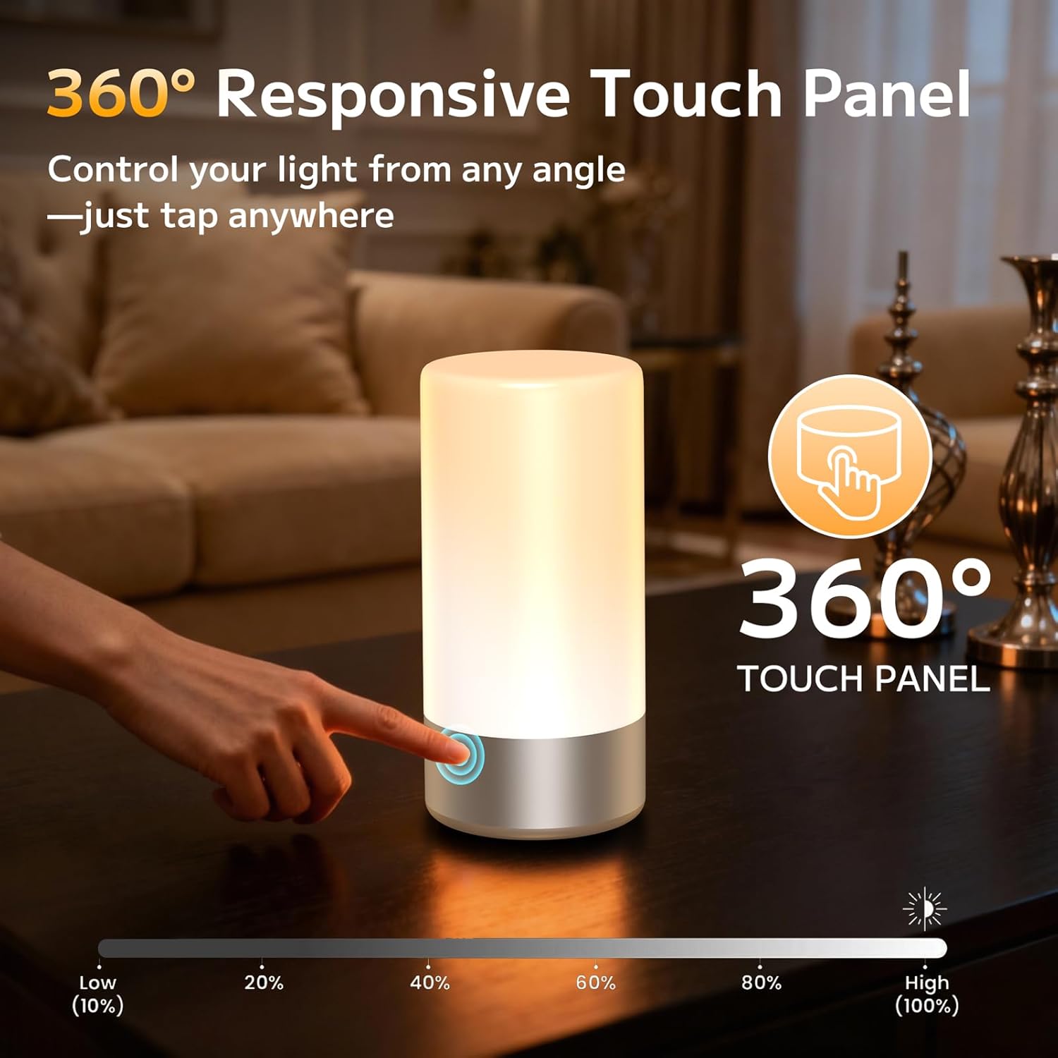 Table Lamp, Bedside Touch Control Lamp for Bedroom 3 Level Dimmable Warm White Lights with 256 RGB Color Mode Modern Deisgn Smart…