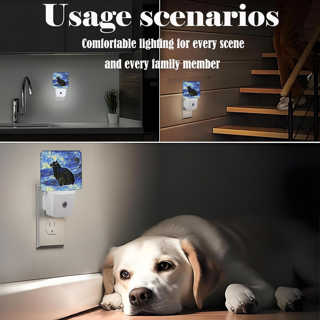 Black Cat Night Light, Plug Into Wall for Boys Girls Bedroom Decorative Square Night Light Lamp 0.5w Sleep Friendly