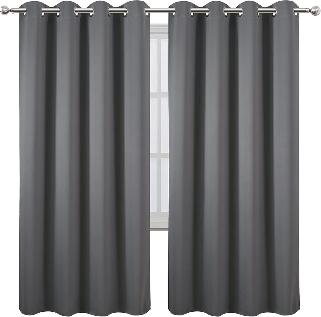 Lemomo Grey Blackout Curtains/52 x 72 Inch/Set of 2 Panels Thermal Insulated Room Darkening Curtains for Bedroom 72 Inch Grey