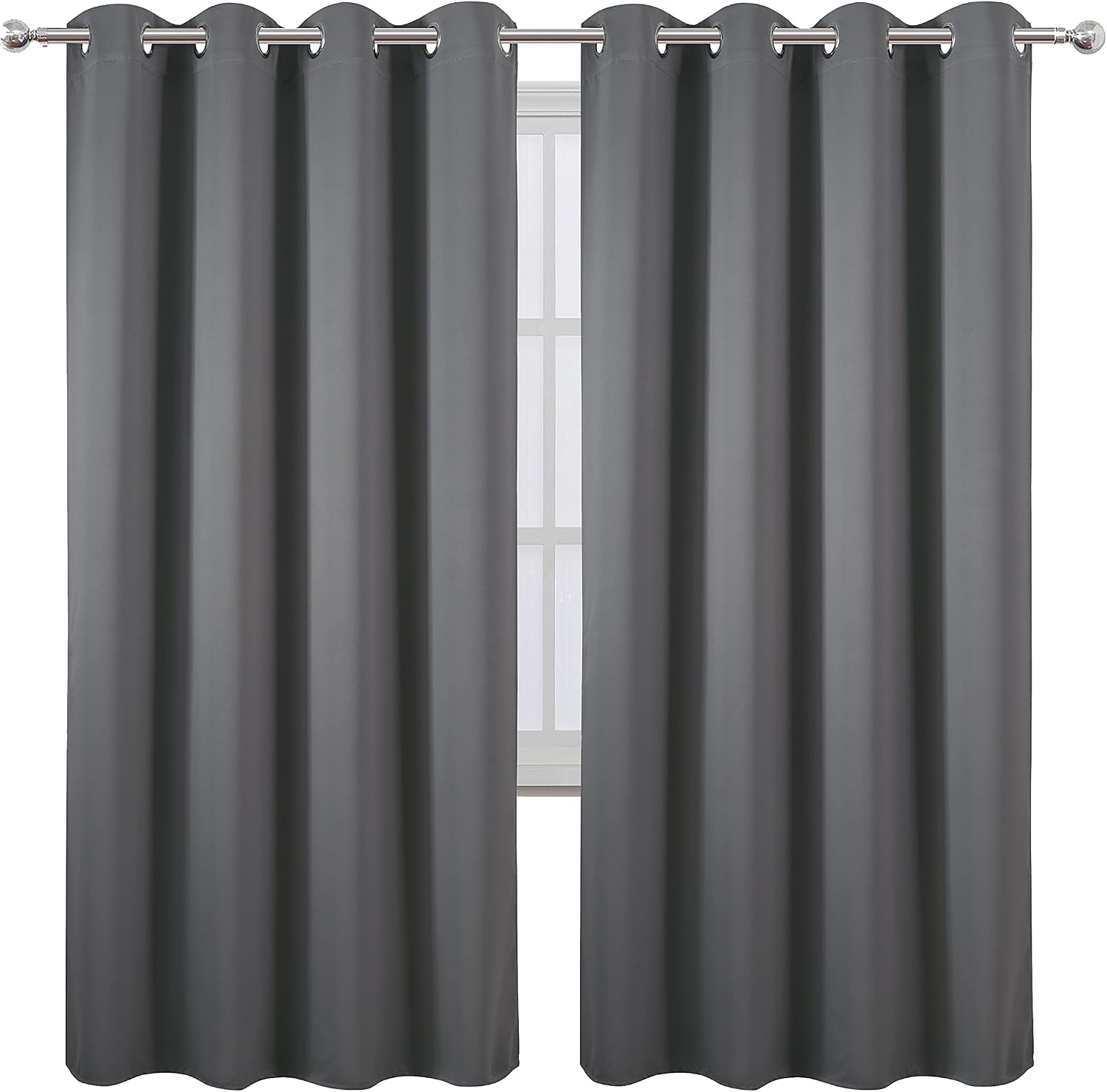 Lemomo Grey Blackout Curtains/52 x 72 Inch/Set of 2 Panels Thermal Insulated Room Darkening Curtains for Bedroom 72 Inch Grey