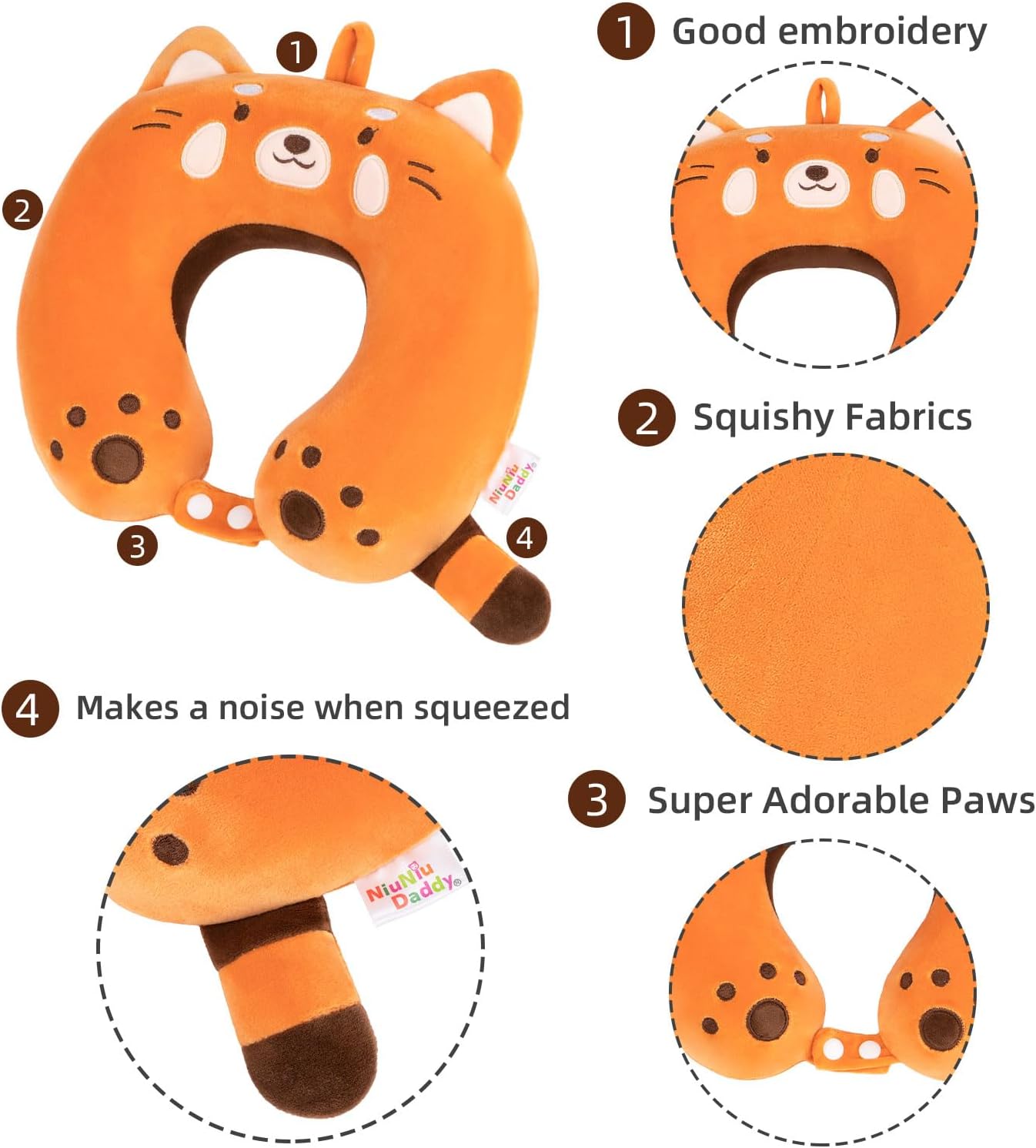 NiuniuDaddy Niuniu Daddy Red Panda Kids Neck Travel Pillow for Traveling, Portable Memory Foam Neck Supportive Cervical Pillow for Long Fli…