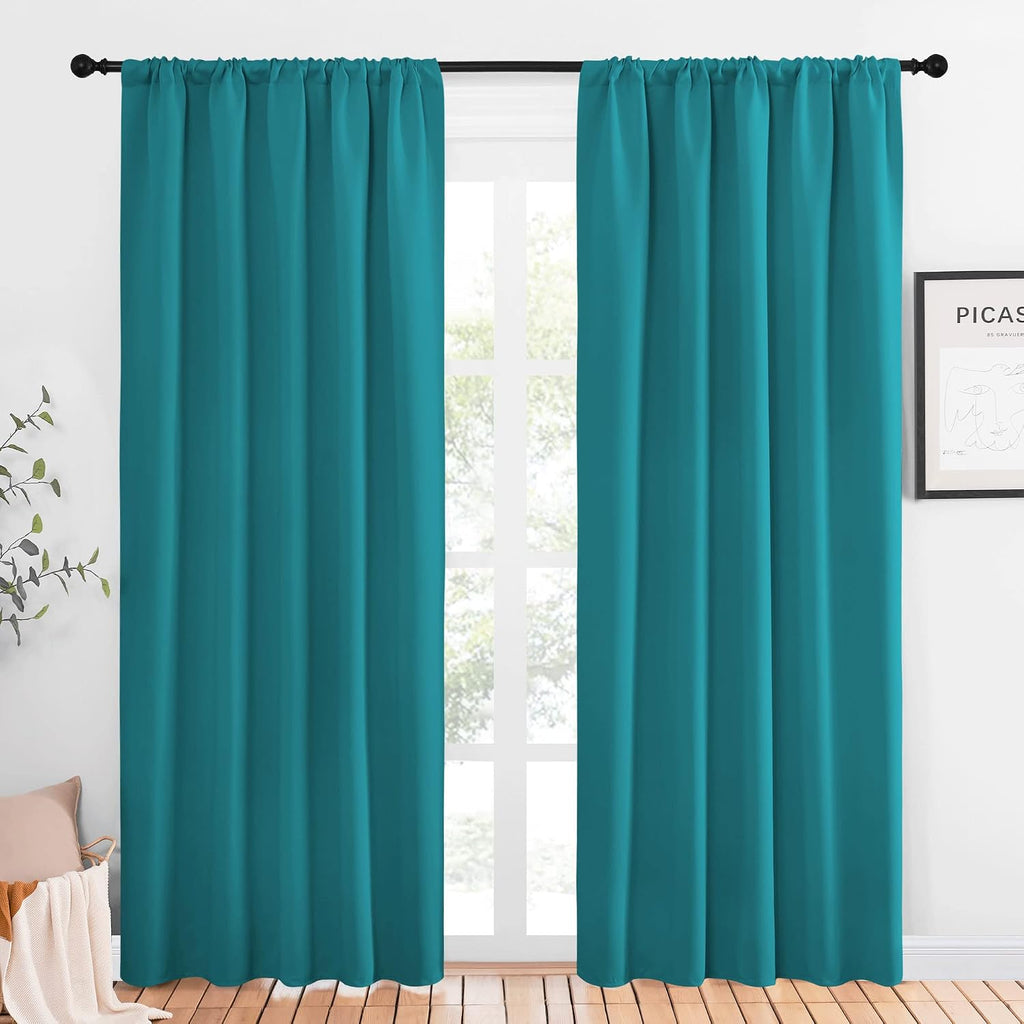 NICETOWN Peacock Blue Blackout Curtains Panels for Window, Thermal Insulated Rod Pocket Blackout Drapes/Draperies for Living Room (2…