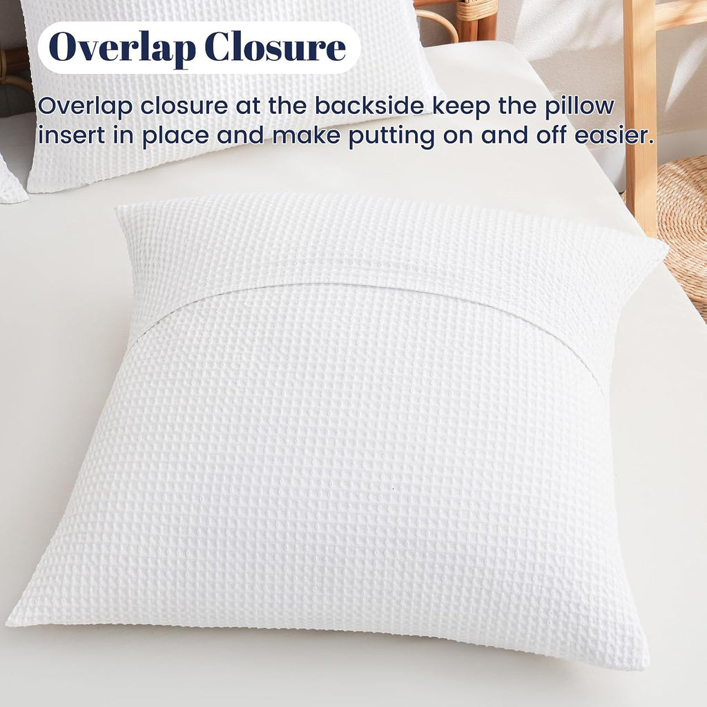 Phf 100% Cotton Waffle Weave Euro Shams 26" x 26", No Filling, 2 Pack Elegant Home Decorative Euro Throw Pillow Covers for Bed Couch Sofa,…