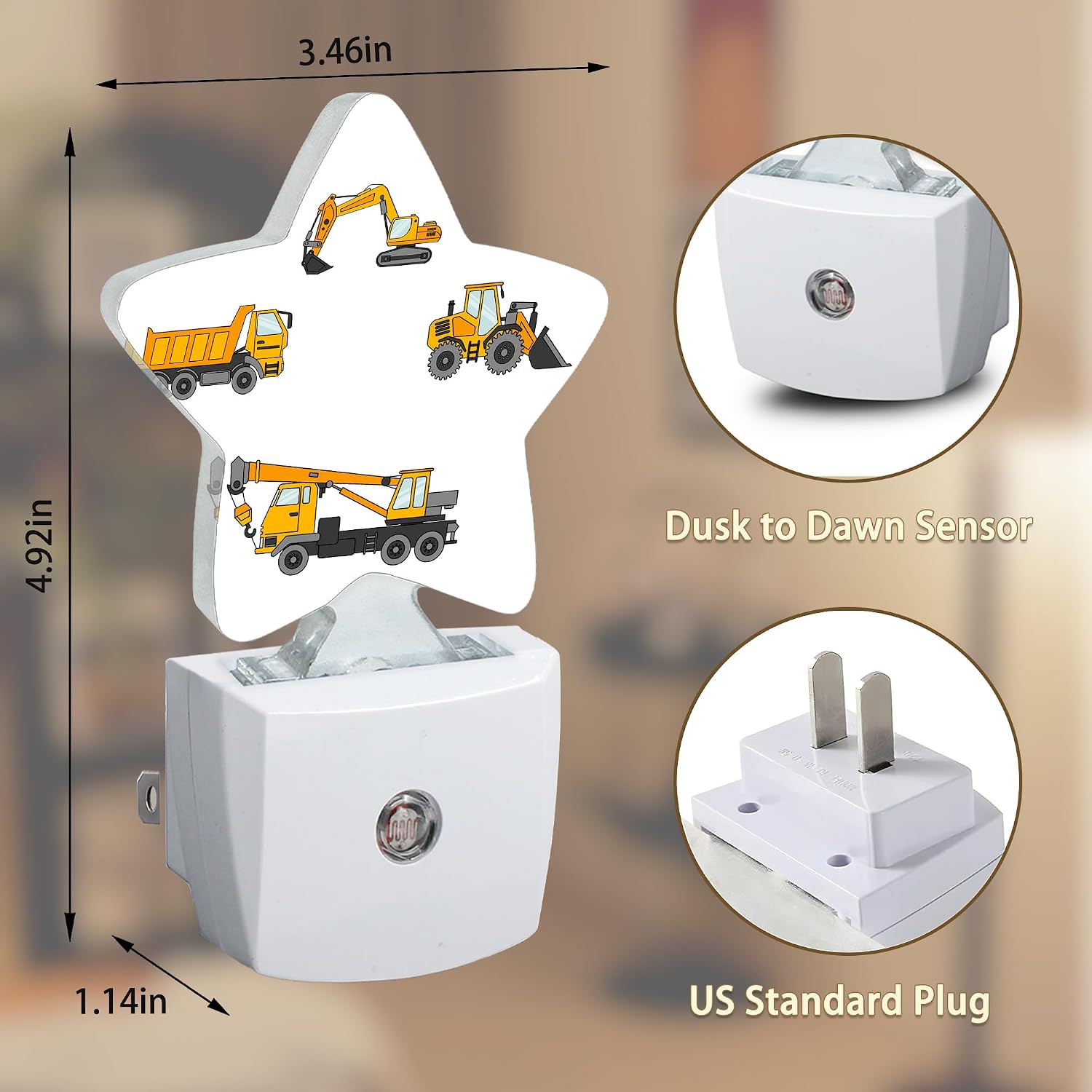Cartoon Truck Machines Night Lights Plug in Wall Lamp Smart Dusk to Dawn Sensor for Home Decorative, Kids Room Bedroom Bathroom Kitchen…