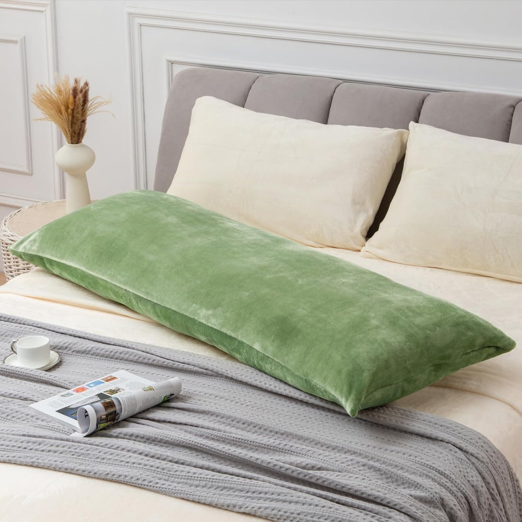 Bedelite Body Pillow Cover with Zipper Closure, Super Soft and Cozy Fuzzy Fleece Body Pillow Case Cover 20 x 54 Inches, Sage Green 54 Inche…