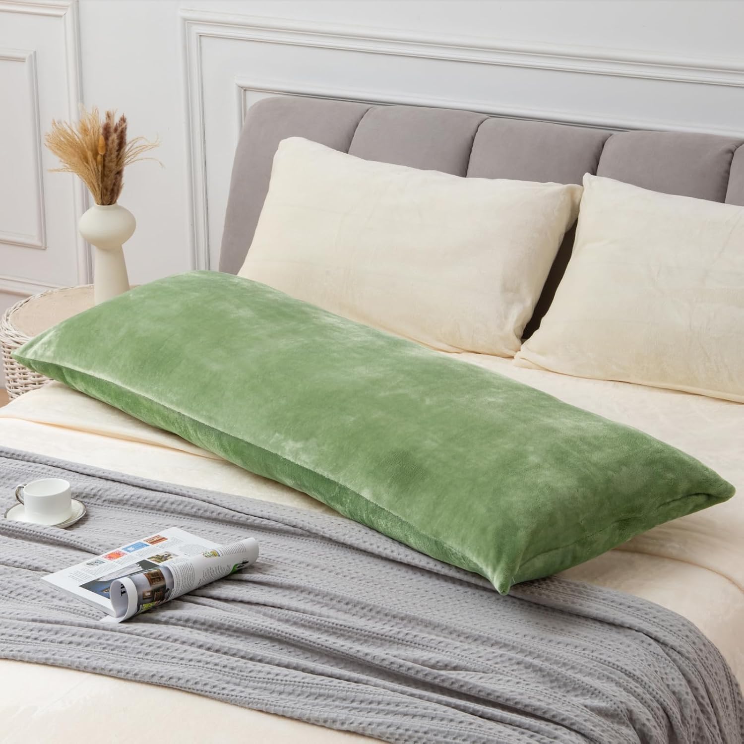Bedelite Body Pillow Cover with Zipper Closure, Super Soft and Cozy Fuzzy Fleece Body Pillow Case Cover 20 x 54 Inches, Sage Green 54 Inche…