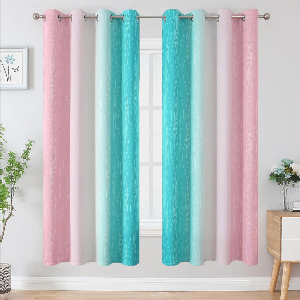Estelartextiler Estelar Textiler Pink and Teal Blackout Curtains for Living Room, Full Room Darkening Grommet Ombre Curtains for Bedroom, T…