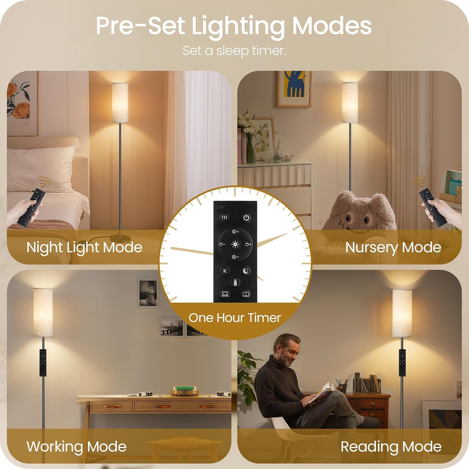 Set of 2 Dimmable Floor Lamps for Living Room with 2 Remotes and Foot Switch, 64.4”Modern Standing Tall Lamp, Corner Lamp for Bedroom…