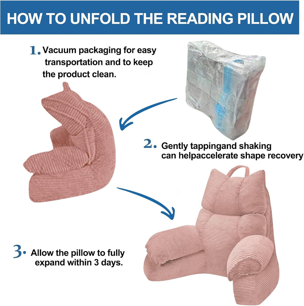 RRPAHWTV Reading Pillow for Bed with High Arm Rests, Back Support Pillow for Sitting Up in Bed with Shredded Memory Foam for Reading, TV…