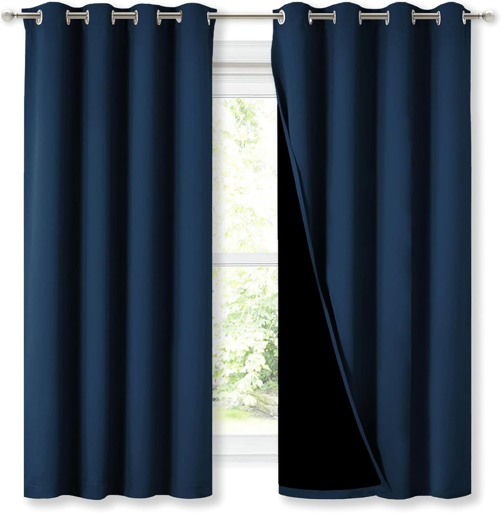 Nicetown 100% Blackout Curtains with Black Liners, Thermal Insulated Full Blackout 2-Layer Lined Drapes, Energy Efficiency Window Draperies…