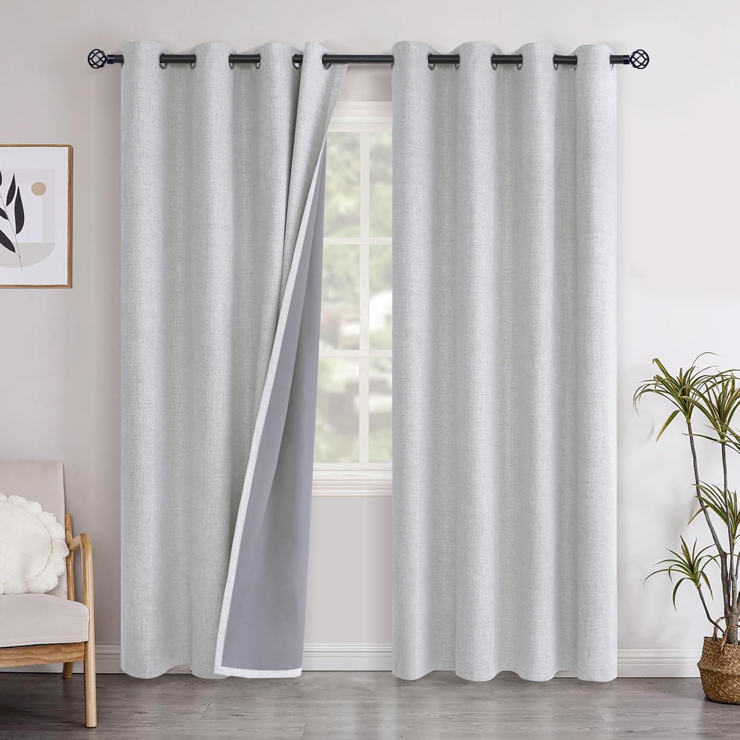 YoungsTex Linen Blackout Curtains 80 Inch Length for Bedroom, Light Blocking Thermal Insulated Drapes with Grommet Room Darkening for Livin…