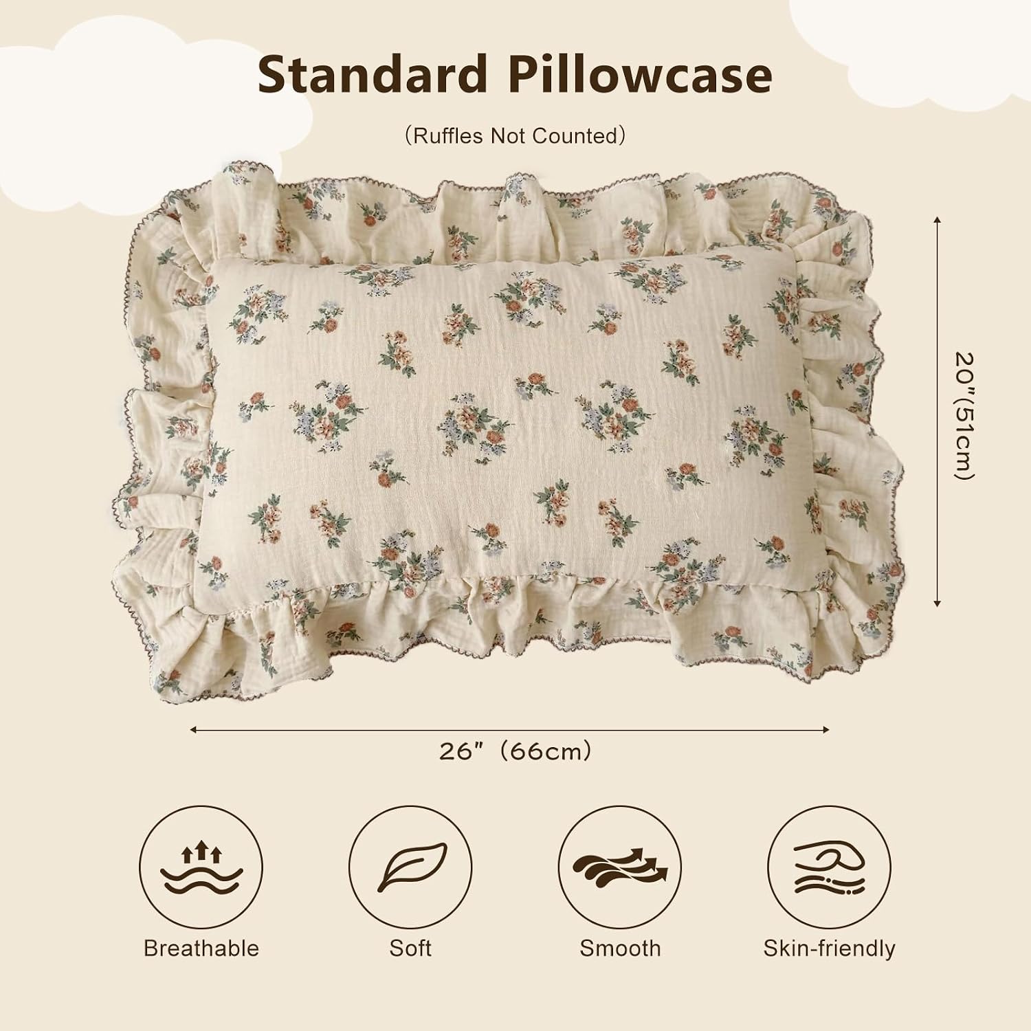BuLuTu Kids Toddler Muslin Pillowcase Girls Boys Shabby Chic Floral Pillow Cases for Standard Pillow 20"x26", Kids Cotton Pillow Covers…