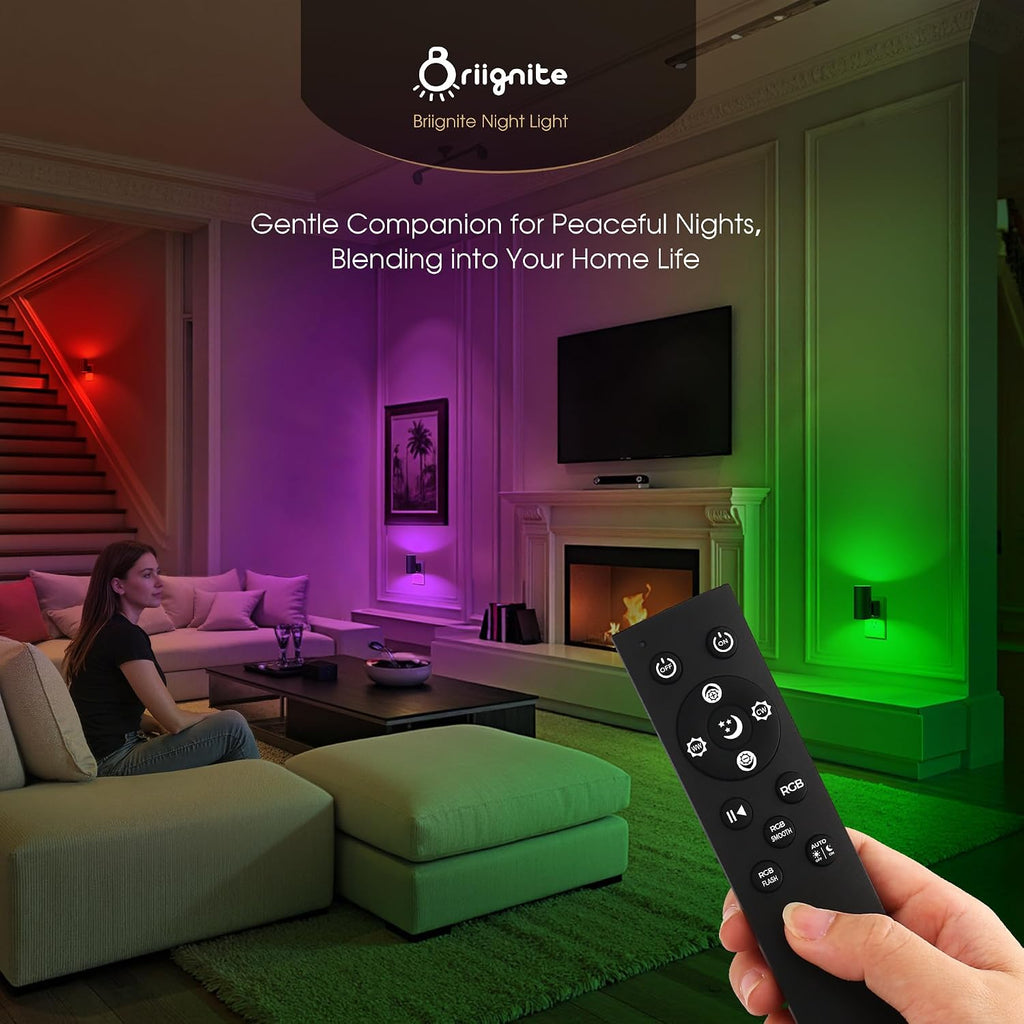 Briignite Night Lights Plug into Wall, 1 Pack 11-Color Changing Night Light with 1 Remote Control, 3000K+6000K+RGB LED Nightlight for…