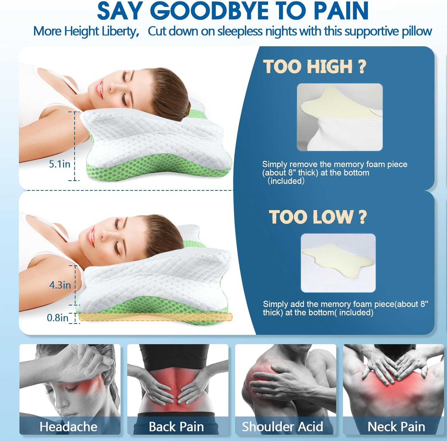 CHxxy Memory Foam Pillows, Cervical Pillow for Neck and Shoulder, Ergonomic Contour Bed Pillow, Soft for Side Sleep Stomach Sleeping and B…