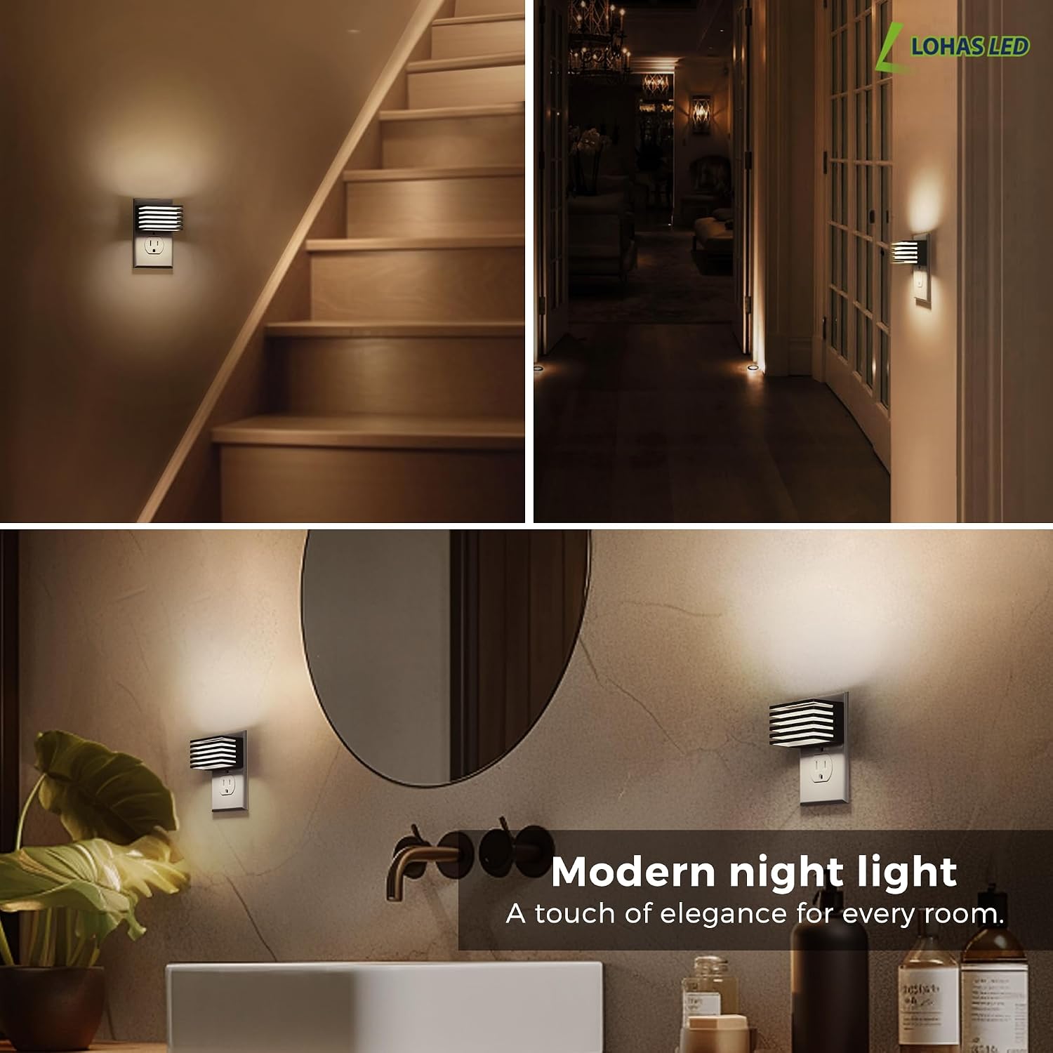 L LOHAS LED Night Lights Plug into Wall, 2 Pack Modern Night Light with Dusk to Dawn Sensor, Dimmable Plug in Night Light, Adjustable…