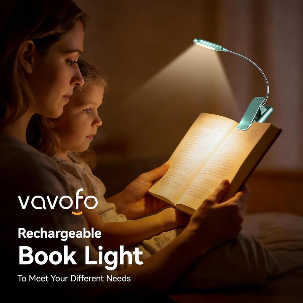 Vavofo Rechargeable Book Light for Reading in Bed Kids, 7 LED Reading Light with 9-Level Warm Cool White Daylight, Eye comfort Lamp with…