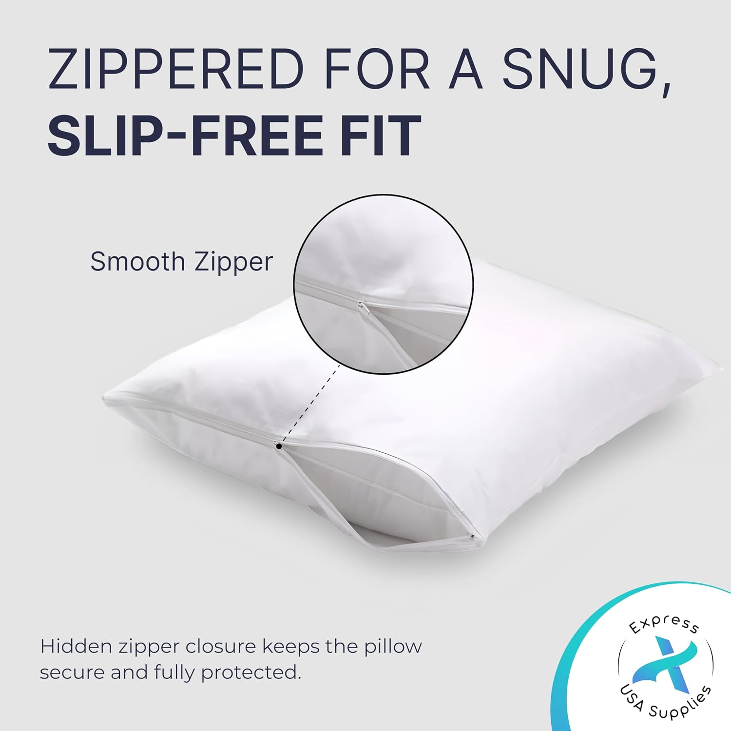 ExpressUSASupplies Set of 4 Standard/Queen Waterproof Pillow Protectors - Temperature Balancing, Allergist Recommended - Breathable, Zipper…
