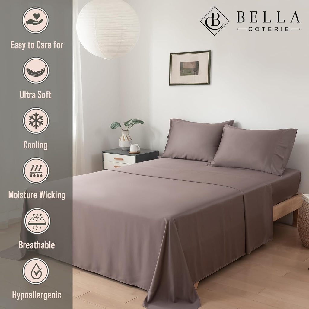 Bella Coterie Luxury Bamboo Viscose Full Size Sheet Set | 100% Organically Grown | Ultra Soft | Cooling for Hot Sleepers | 18" Deep…