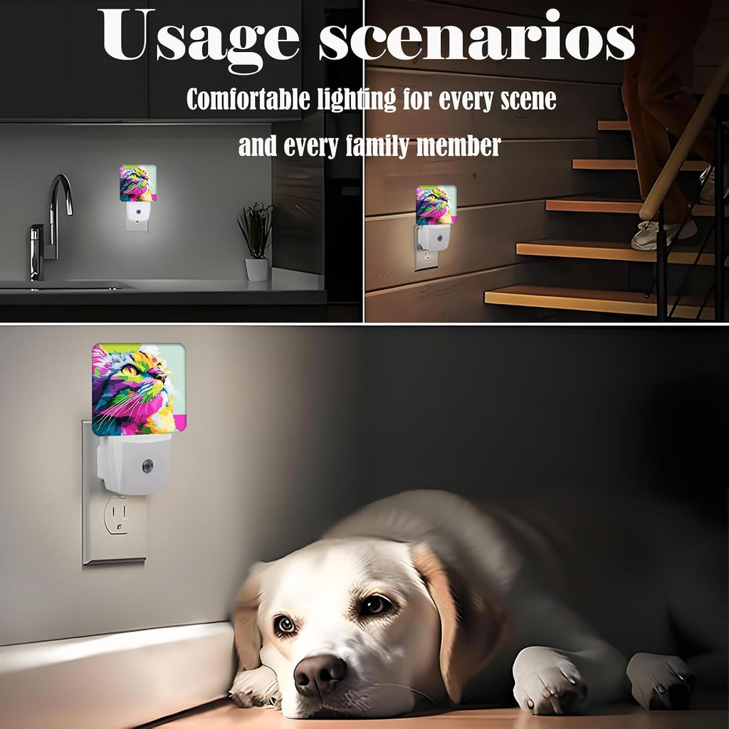 Colorful Cat Night Light, Plug-in Nightlights Auto Sensor Night Lamp Dusk-to-Dawn Lamp Home Decor for Nursery Children Girls Boys