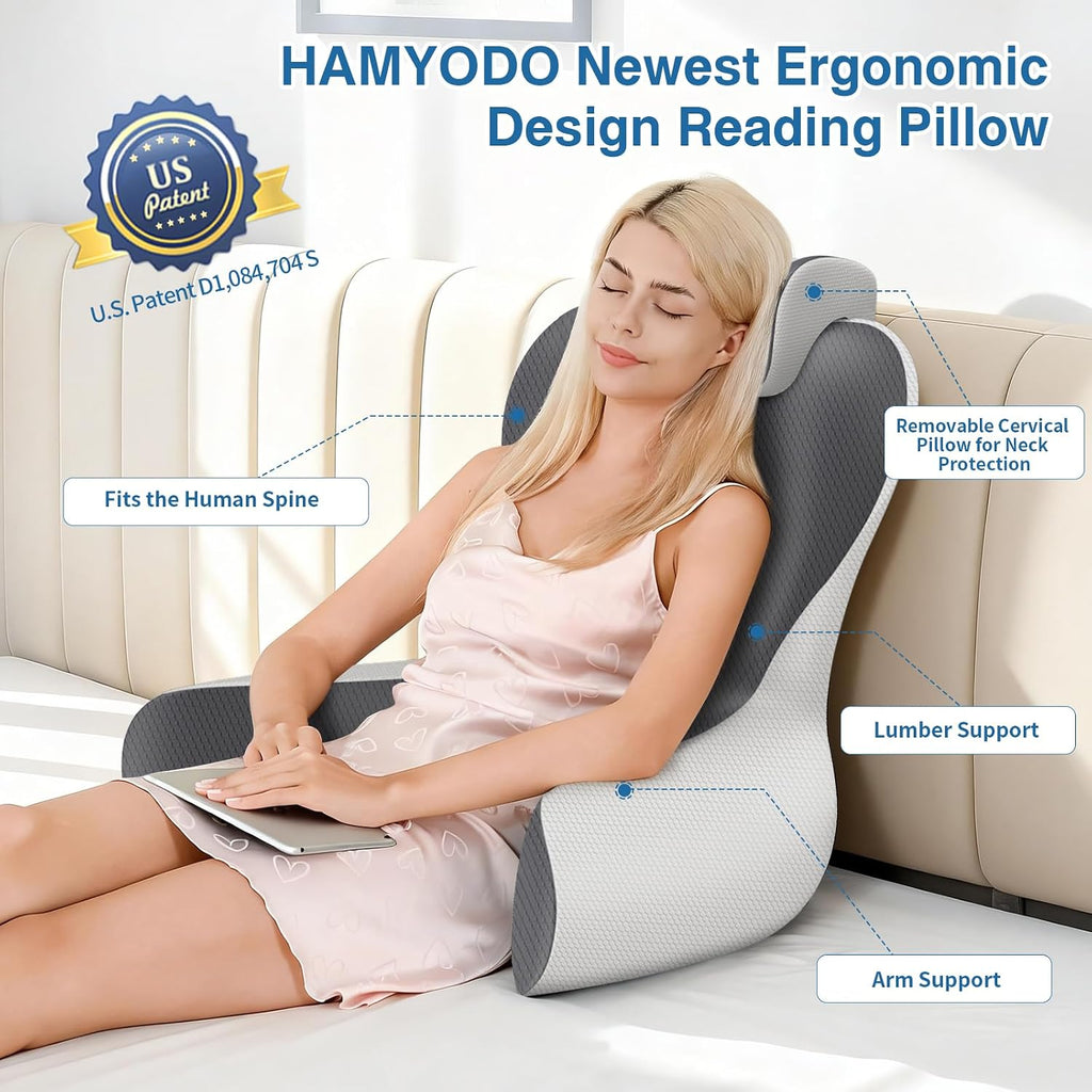 Hamyodo Reading Pillow for Sitting in Bed, 22”H Bed Rest Pillows with Arms, Back Pillows for Sitting Up, Ergonomic Lumbar Support Cushion f…