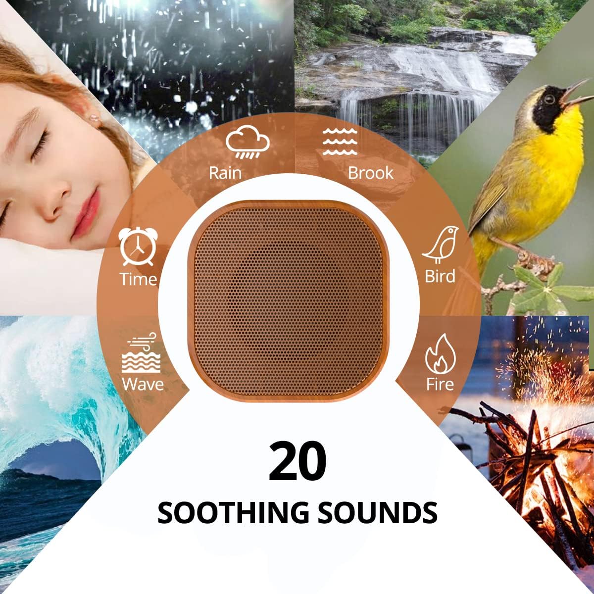 Magicteam White Noise Machine plug-in Sound Machine with 20 Non Looping Natural Soothing Sounds and Memory Function Sleep Timer Sleep Machi…