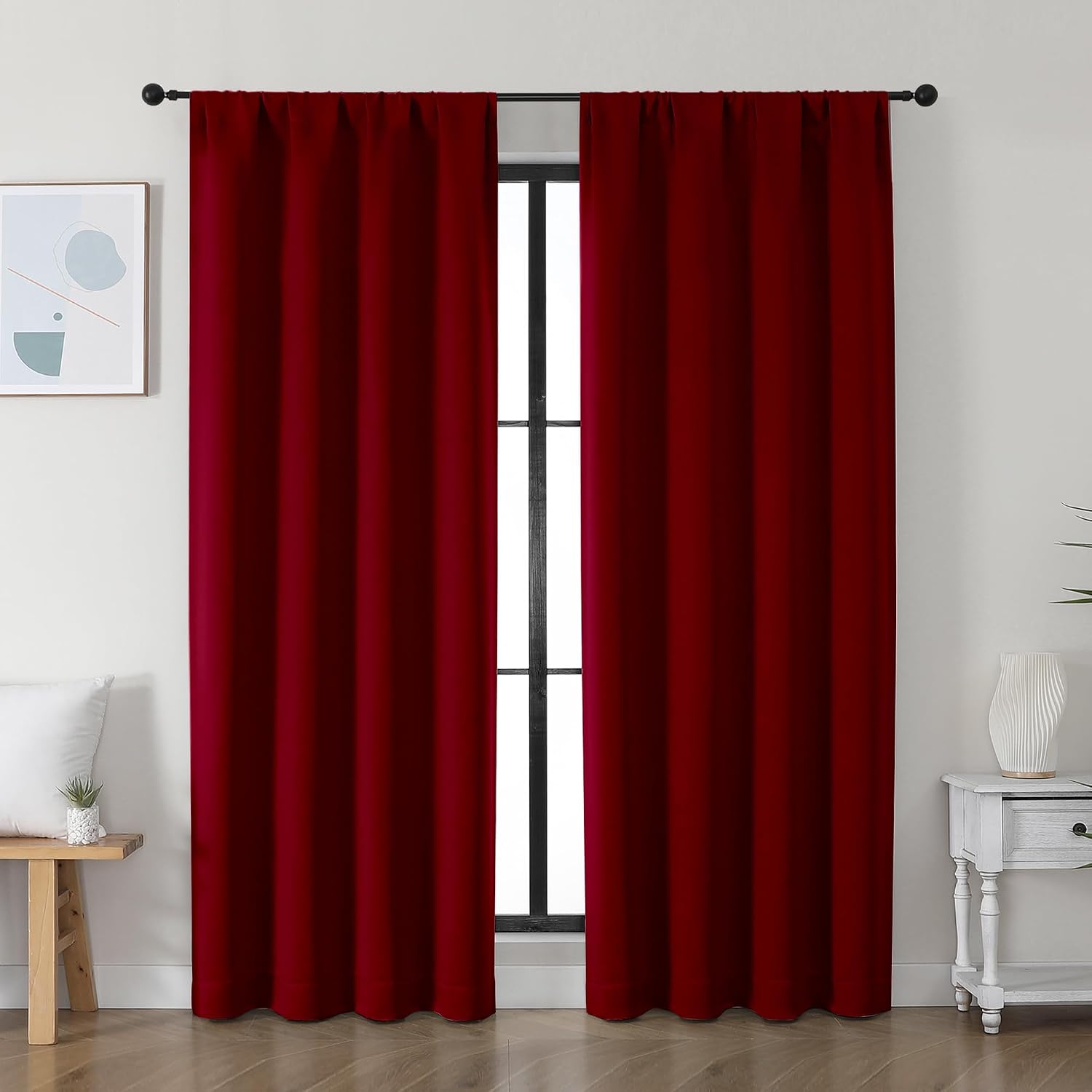 Simplebrand Ava Red Blackout Curtains for Bedroom 72 Inch Length 2 Panels Set, Privacy Thermal Insulated Rod Pocket Door Window Curtains fo…