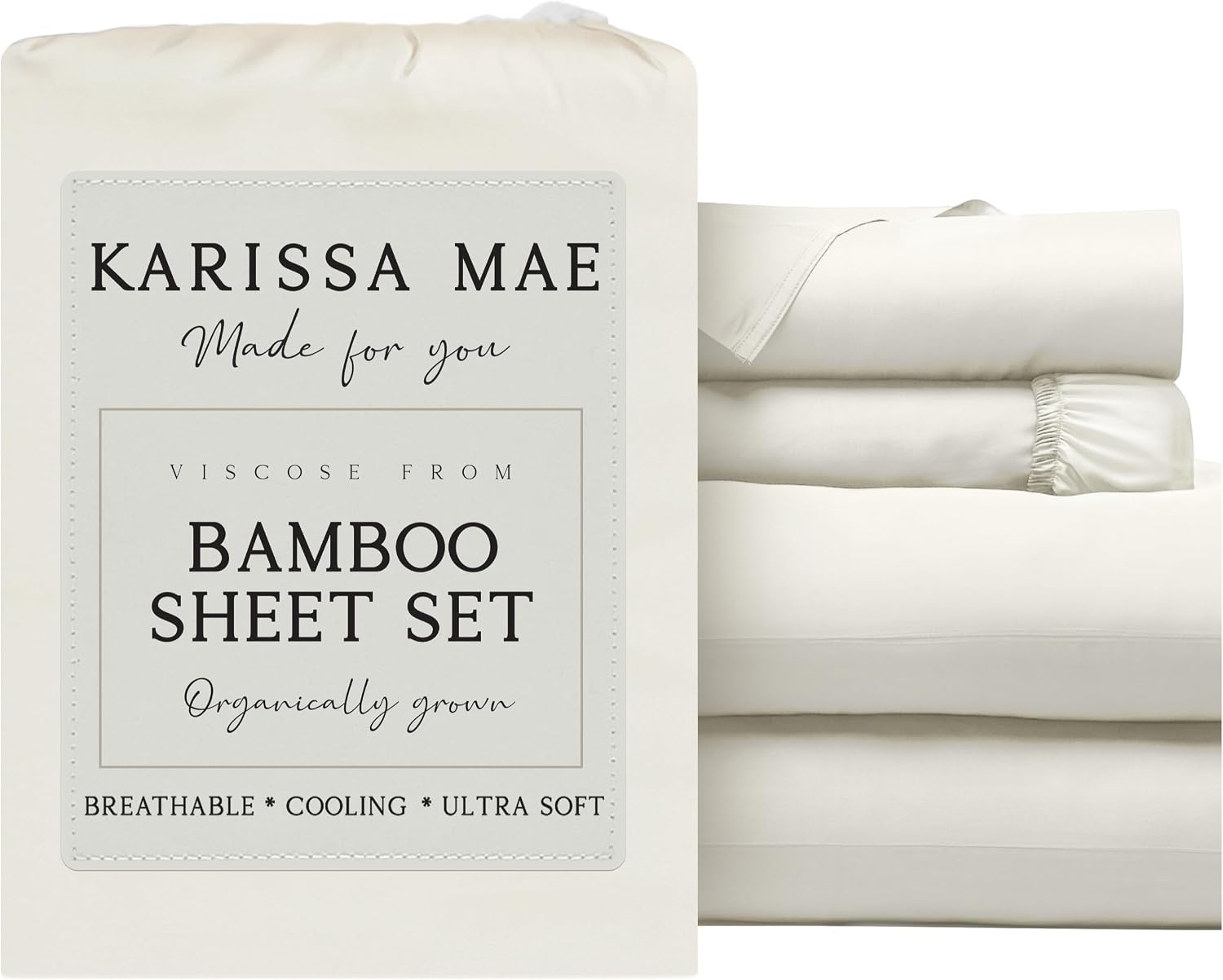 KARISSA MAE Pure Viscose from Bamboo Cal King Size Sheet Set | 100% FSC Certified | Luxuriously Soft | Cooling | 18" Deep Pocket w/Corner…