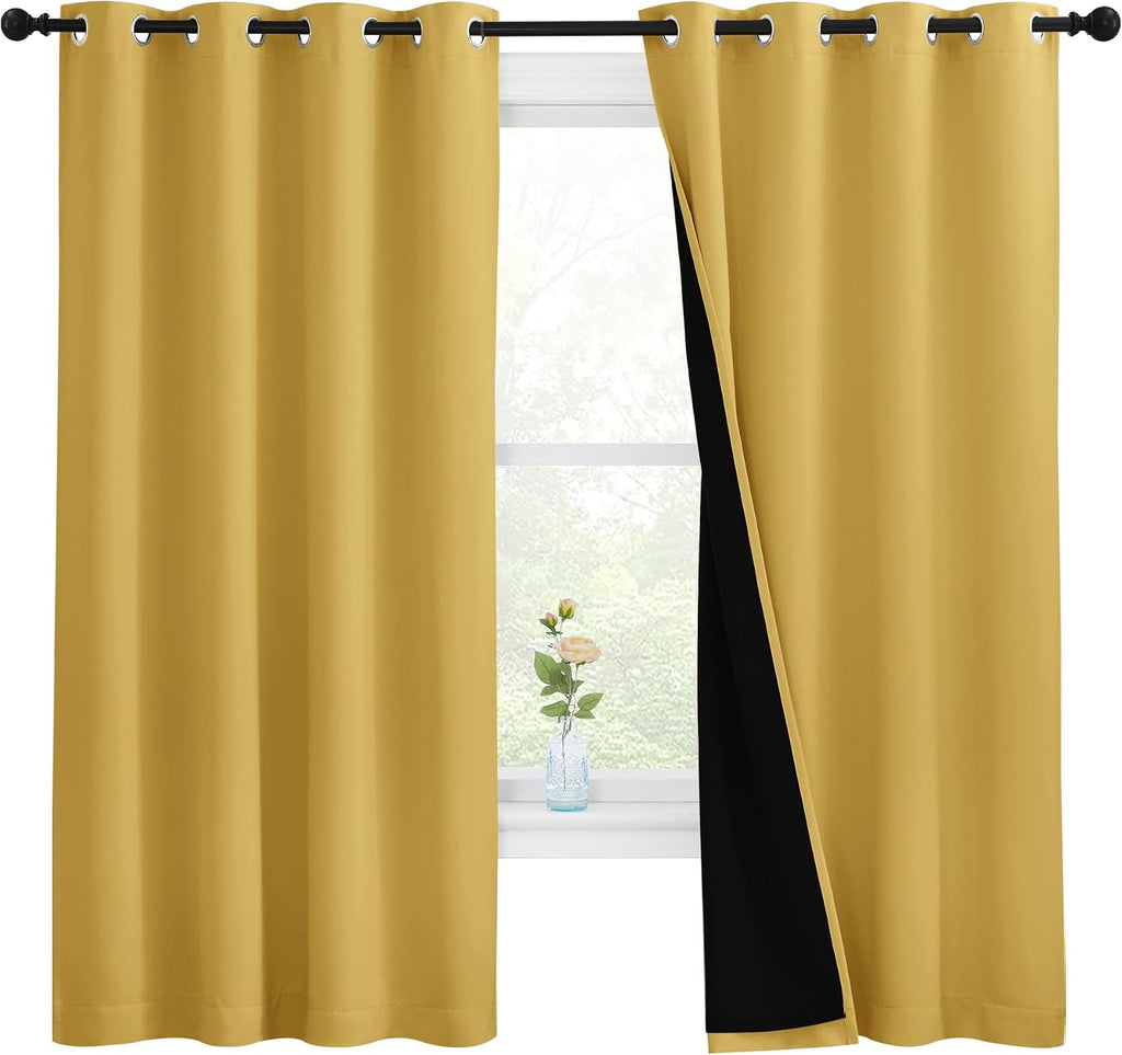 Nicetown 100% Blackout Curtains with Black Liners, Thermal Insulated Full Blackout 2-Layer Lined Drapes, Energy Efficiency Window Draperies…