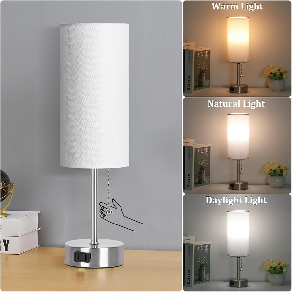 Dott Arts Table Lamp for Bedroom, 3-Color Bedside Lamps with Pull Chain, Bedroom Table Lamps for Nightstand, AC Outlet Small Lamp for…