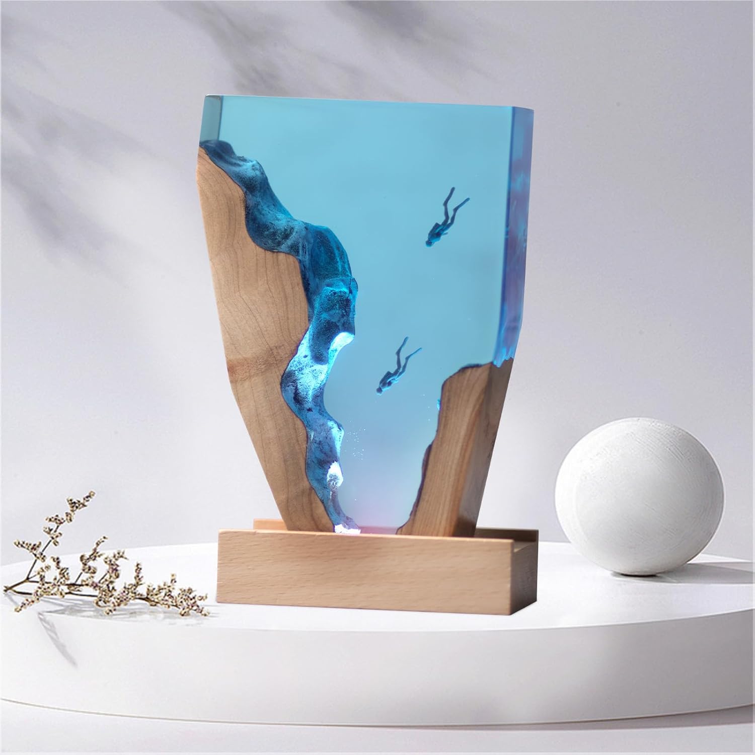 Epoxy Resin Lamp, Ocean Night Light, Artistry Home Decor Bedside Nightlight, Unique Resin Lighting, Nightstand Decorations for Bedroom…