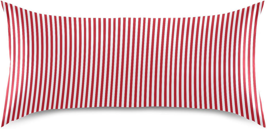 Stripe Red White Print Pillow Covers Silk Pillowcase for Hair and Skin Breathable Smooth Soft Satin Pillowcase Queen Size Pillow Case for…