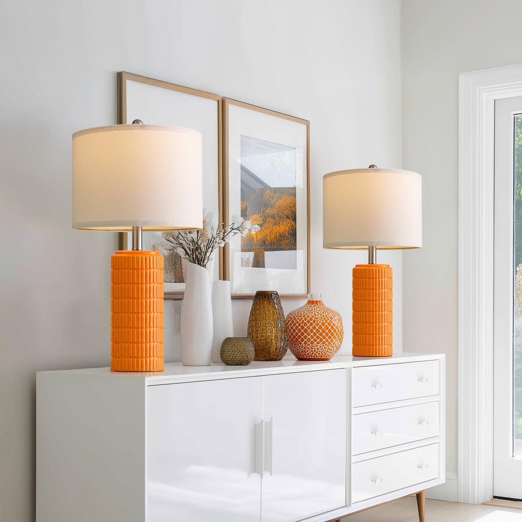 PoKat 23" Orange Table Lamps Decor for Living Room Set of 2, Modern Living Room Lamps for End Table, Ceramic Table Lamps for Bedroom…