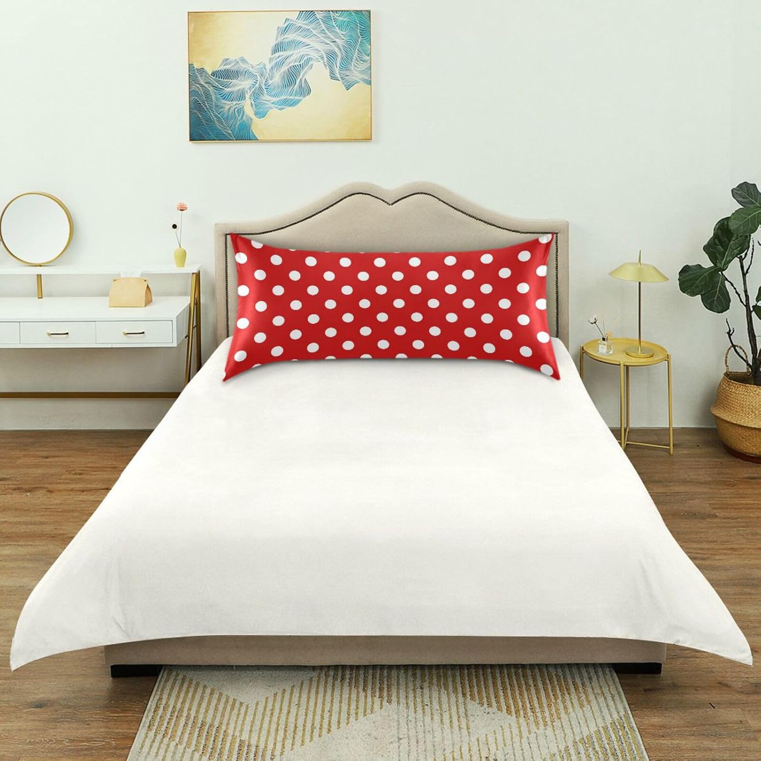 Red Polka Dot Plaid Print Pillow Covers Silk Pillowcase for Hair and Skin Cooling Breathable Soft Satin Pillowcase King Size Pillow Case…
