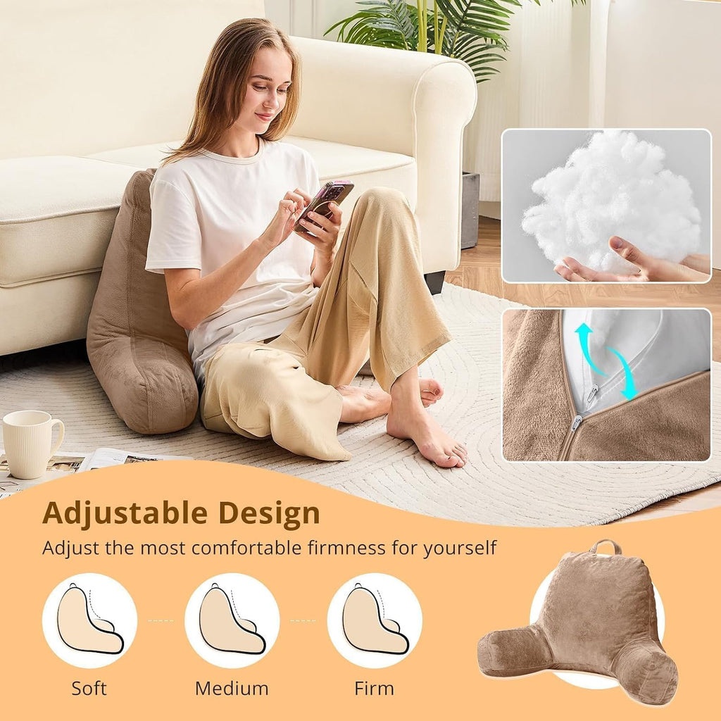 Sasttie Reading Pillow, Velvet Back Pillow for Bed Sitting Up, Adult Back-Rest Support Cushion with Arms for Sit Up on Couch, Sofa, and…