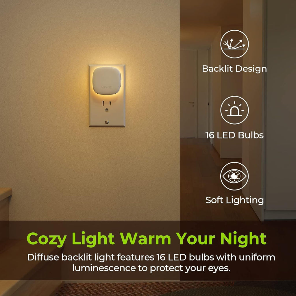 AUVON Plug-in LED Backlit Night Light with Motion Sensor & Dusk to Dawn Sensor, 2200K Soft Warm White Nightlight with 1-50lm Dimmable…
