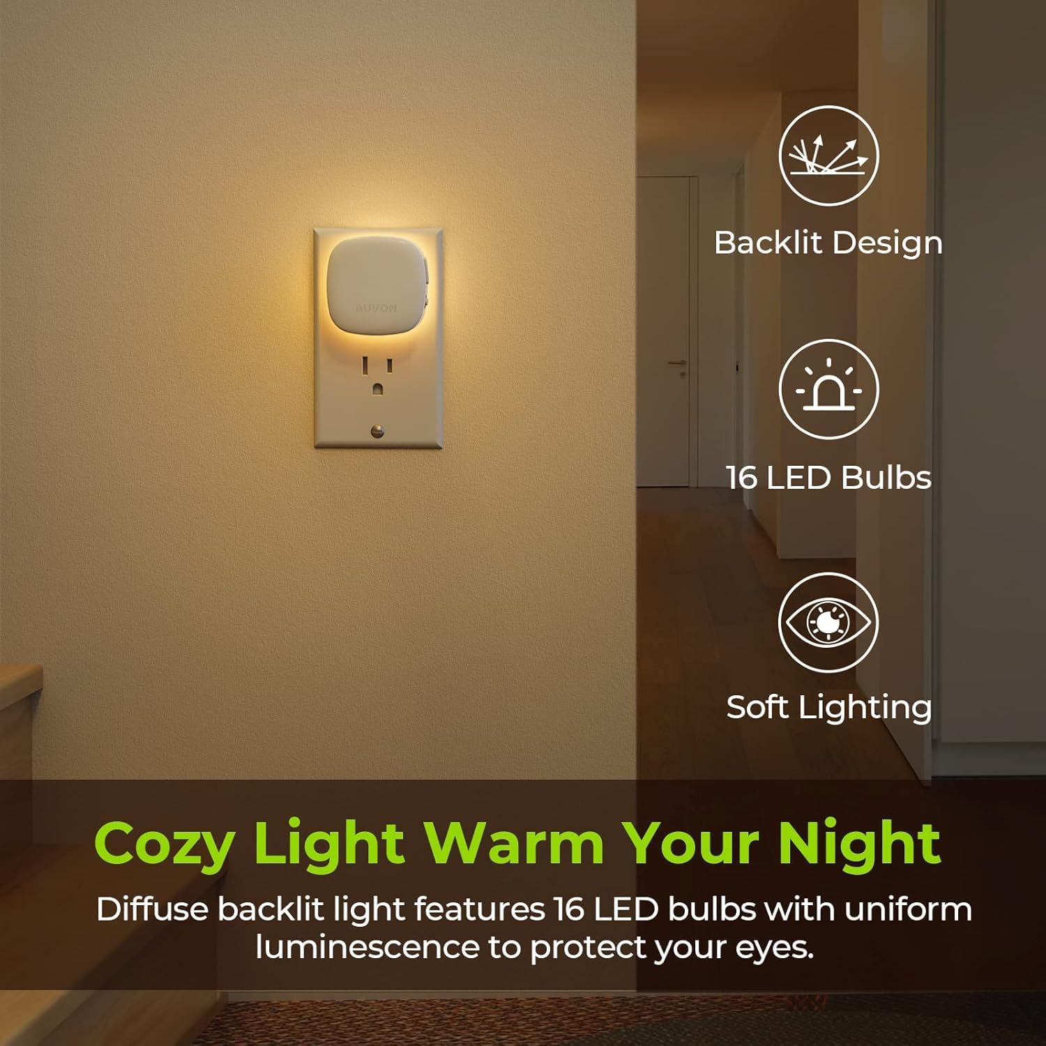 AUVON Plug-in LED Backlit Night Light with Motion Sensor & Dusk to Dawn Sensor, 2200K Soft Warm White Nightlight with 1-50lm Dimmable…