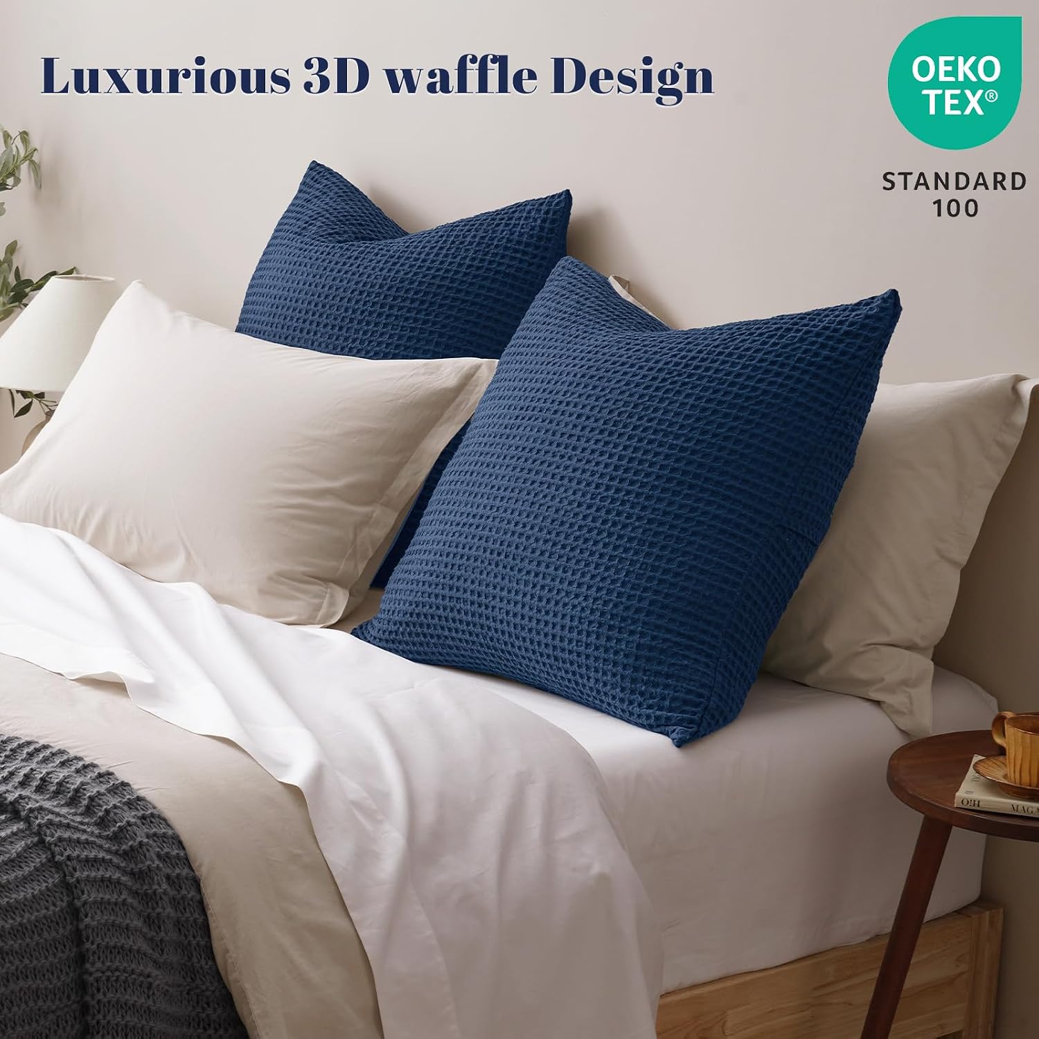 Phf Ultra Soft Waffle Weave Euro Shams Pillow Covers, No Filling, 2 Pack 26" x 26" Bed Cushion Covers, Breathable & Skin-Friendly Bed Pillo…