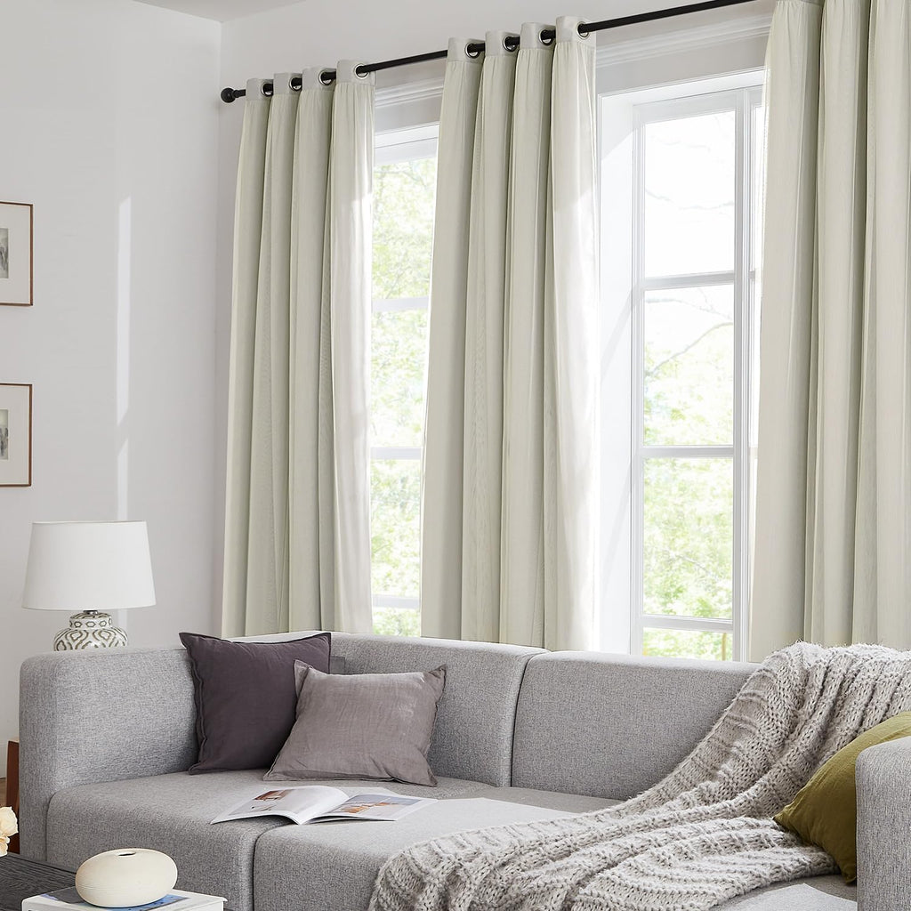 Swandream Blackout Curtains for Bedroom, Double Layer Ivory Curtains, Black Out Curtain 90 inch Long with Sheer Overlay for Living Room, Ro…