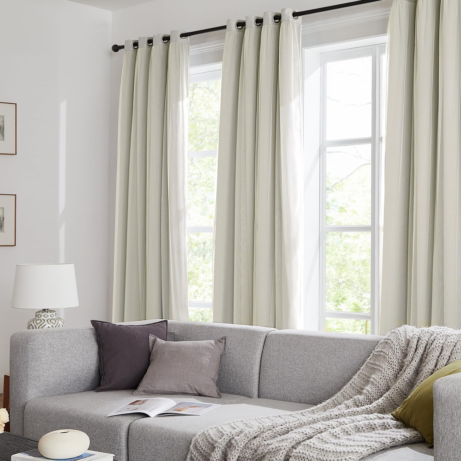 Swandream Blackout Curtains for Bedroom, Double Layer Ivory Curtains, Black Out Curtain 90 inch Long with Sheer Overlay for Living Room, Ro…