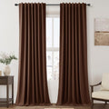 Nanspring Rustic Brown 100% Blackout Linen Curtains 96 Inches Long for Bedroom Back Tab Thermal Insulated Rustic Farmhouse Decor Black Out…