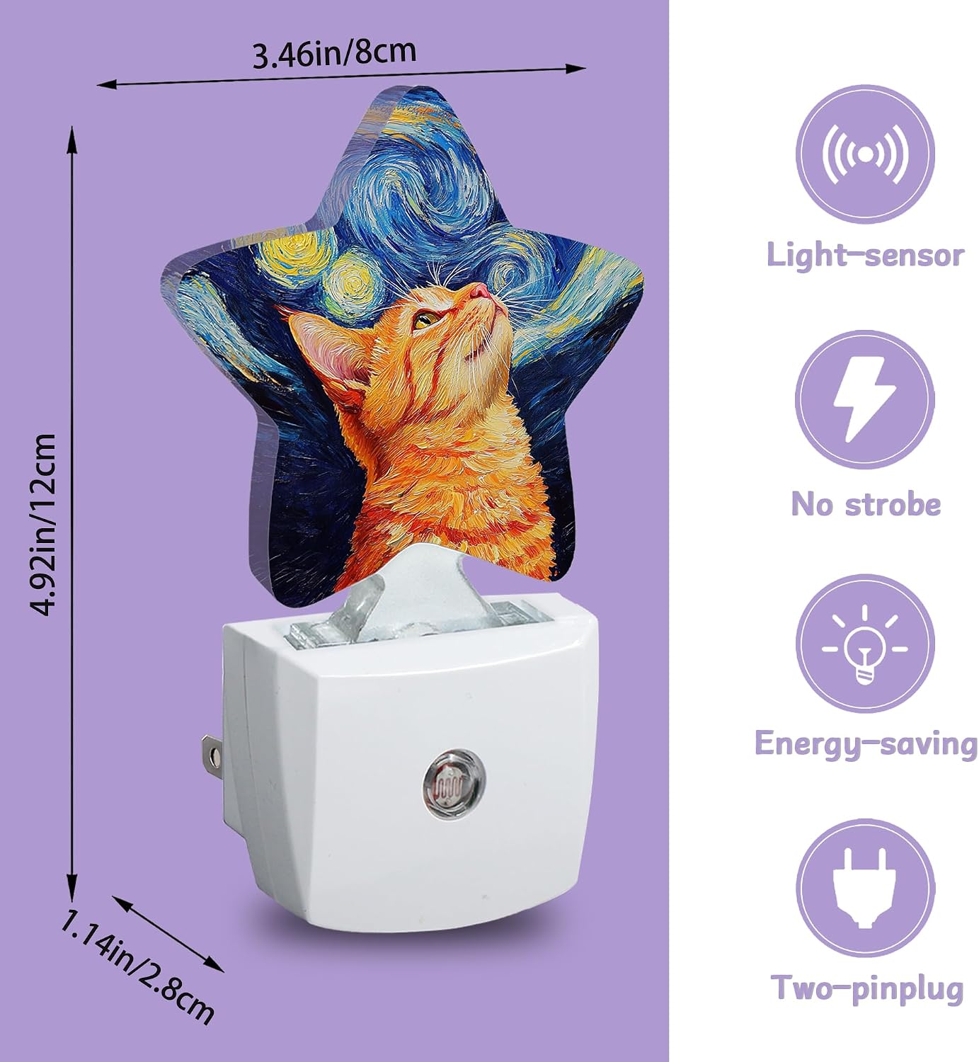 Cat Starry Night Night Lights Plug Into Wall Decorative, Oil Painting Nightlight with Dusk Sensor for Bathroom, Kitchen, Entryway, Room…