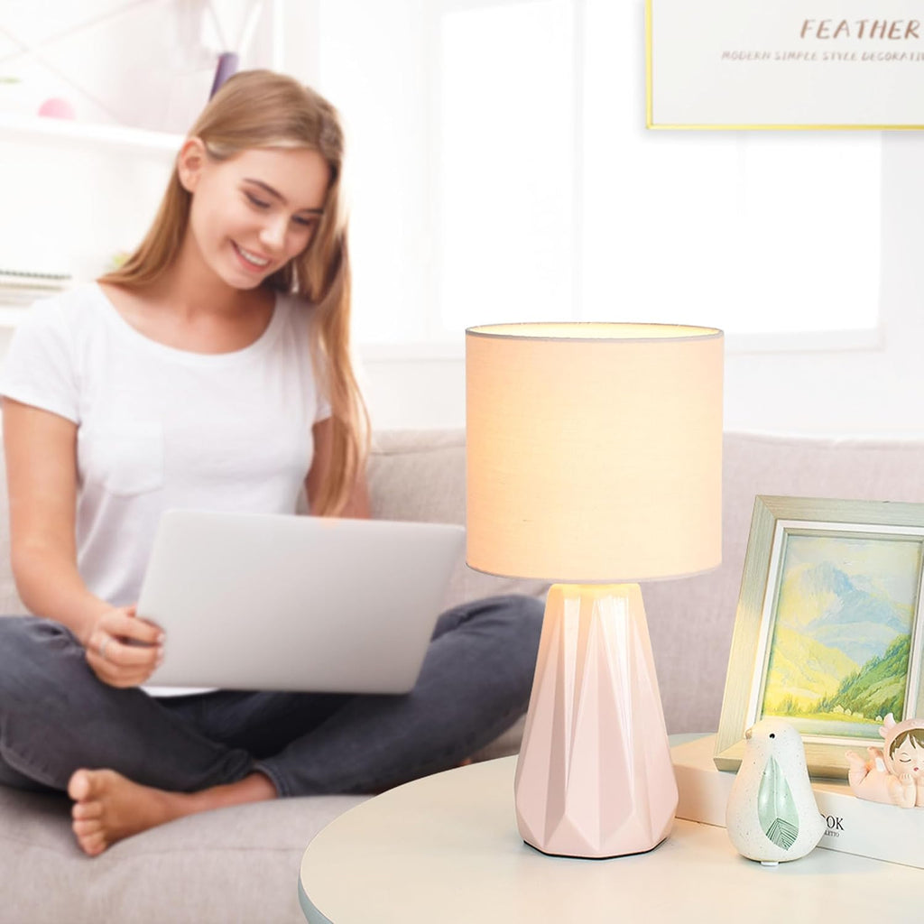 Elisa Light Pink Small Table Lamp for Living Room as Bedside Table Lamp for Bedroom, Modern Ceramic Kids Night Table…