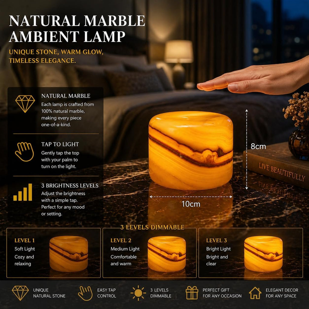 Marmor Marble Lamp Night Light Touch Bedside Table Lamp for Bedroom, Type-C Rechargeable Small Desk Bedside Small Lamps, Eye Caring Dimmable…