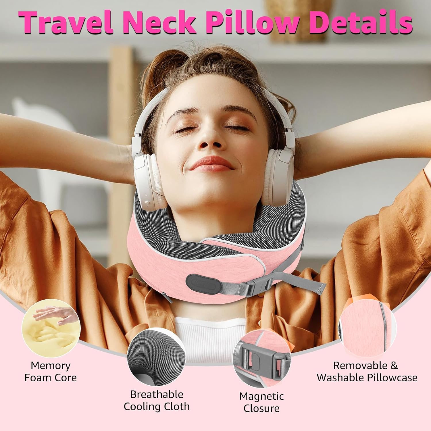 Travel Pillows for Airplanes Ergonomic Memory Foam Neck Pillow for Travel - 360° Head & Neck Support for Sleeping on Flights, Cars…