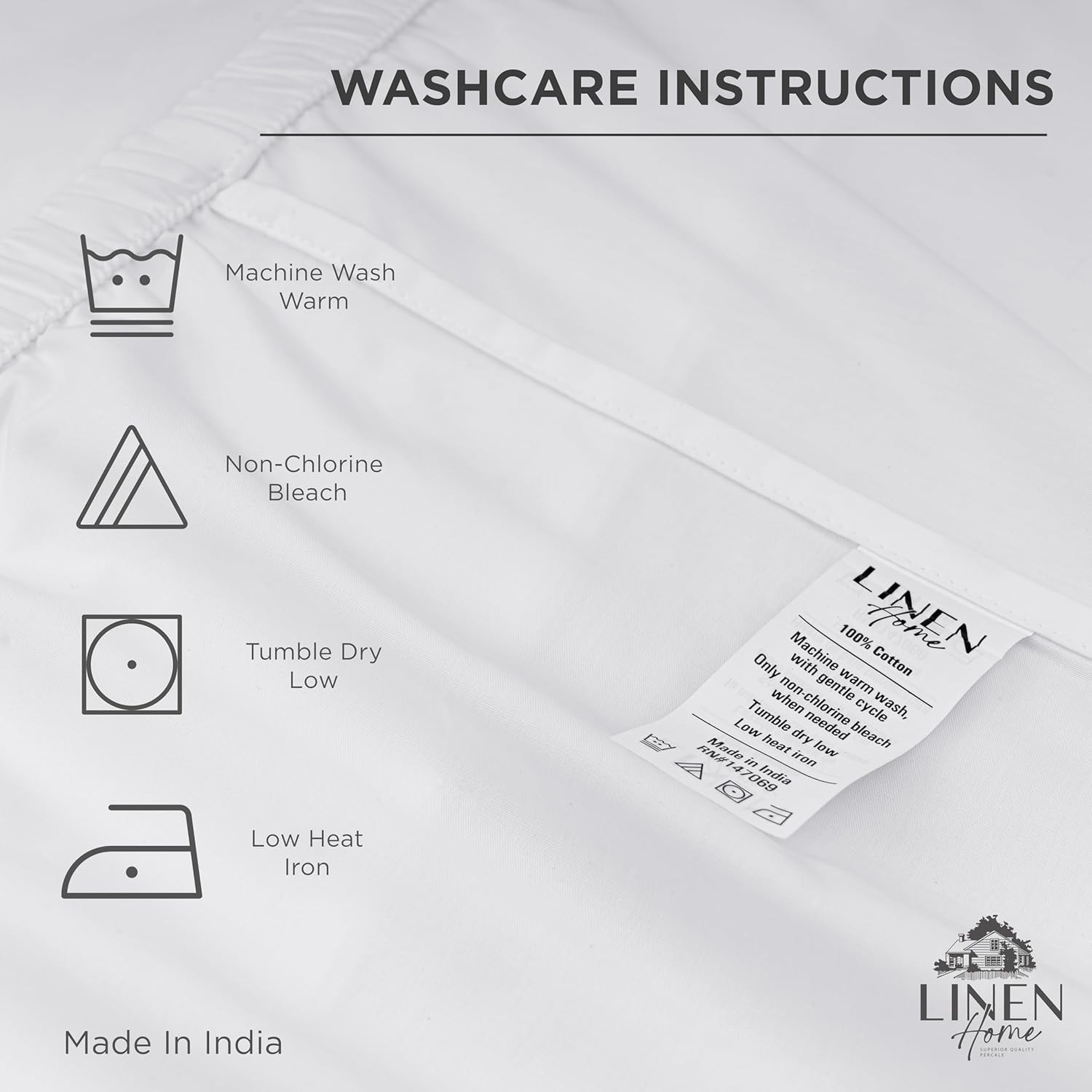 Linen Home 100% Cotton Percale Pillowcases King Size, White, 2 Pieces of Pillow Case, Crisp and Cool Strong Bed Linen, 20 inches X 36 inches
