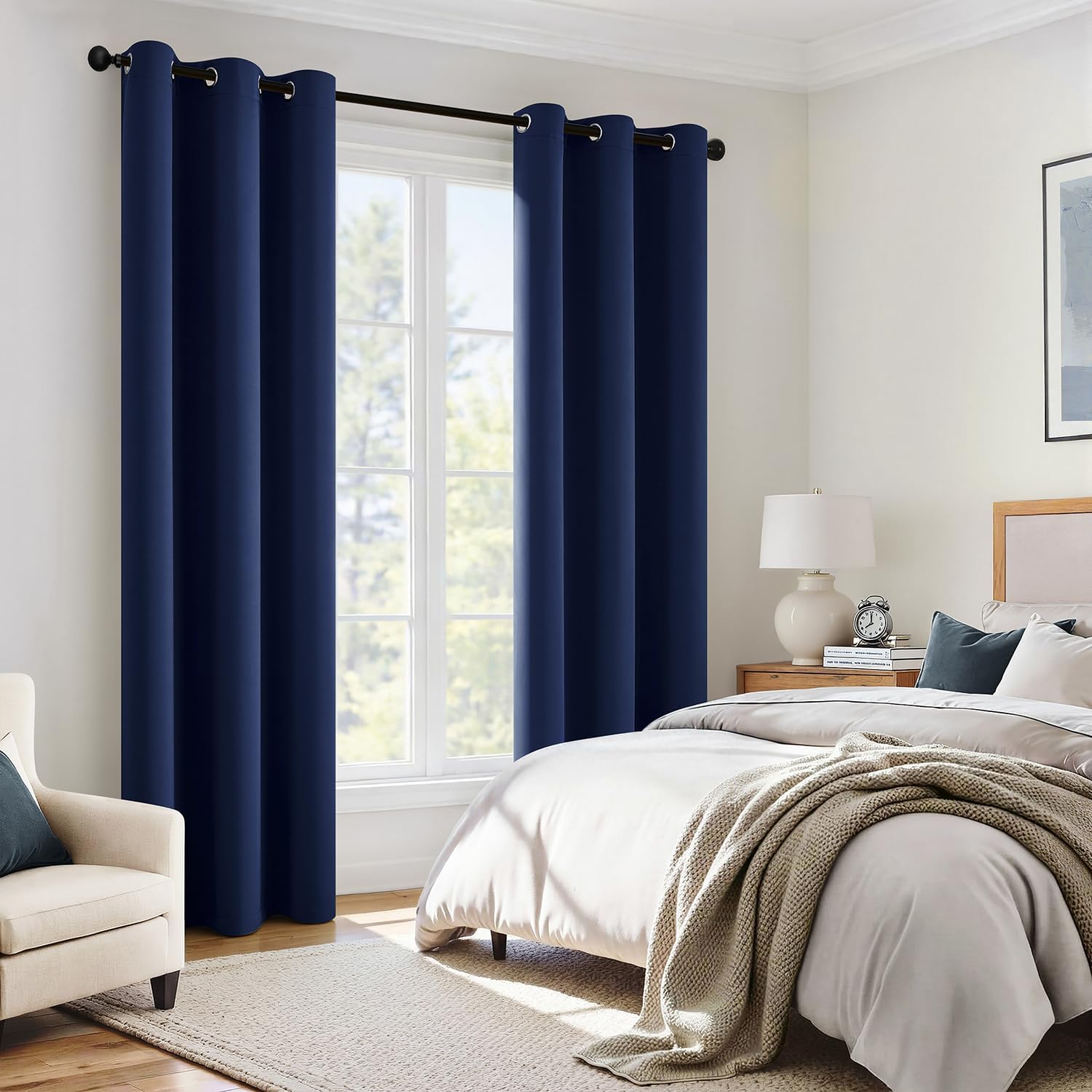 Miulee Navy Blue 100% Blackout Curtains for Bedroom 90 Inch Long, 2 Thick Layers Thermal Insulated Black Out Window Curtains with Black Lin…