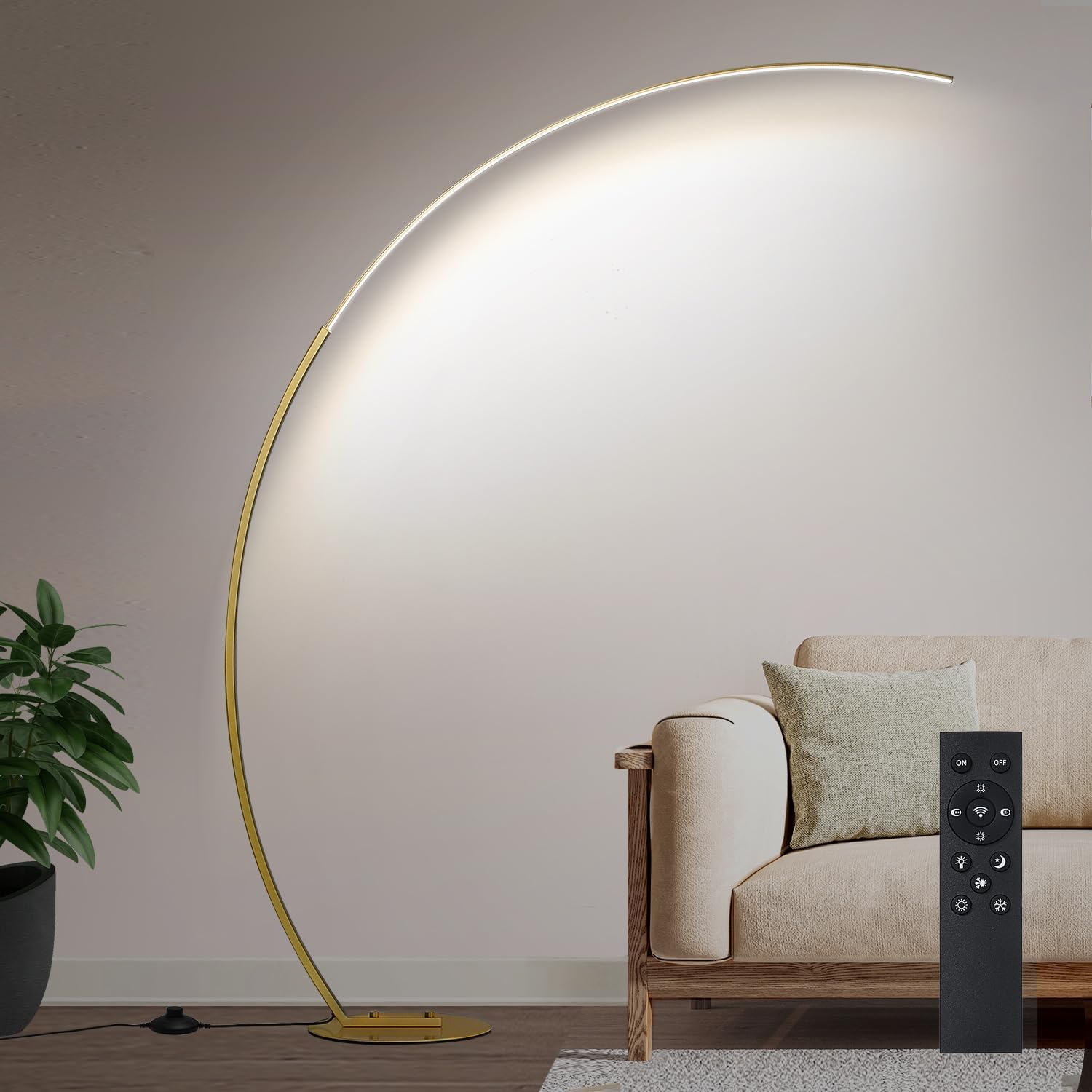 Dimmable LED Floor Lamp with 3 Color Temperatures, Ultra Bright 2000LM Gold Arc Floor Lamp, Modern Standing Tall Lamp with Remote Control…