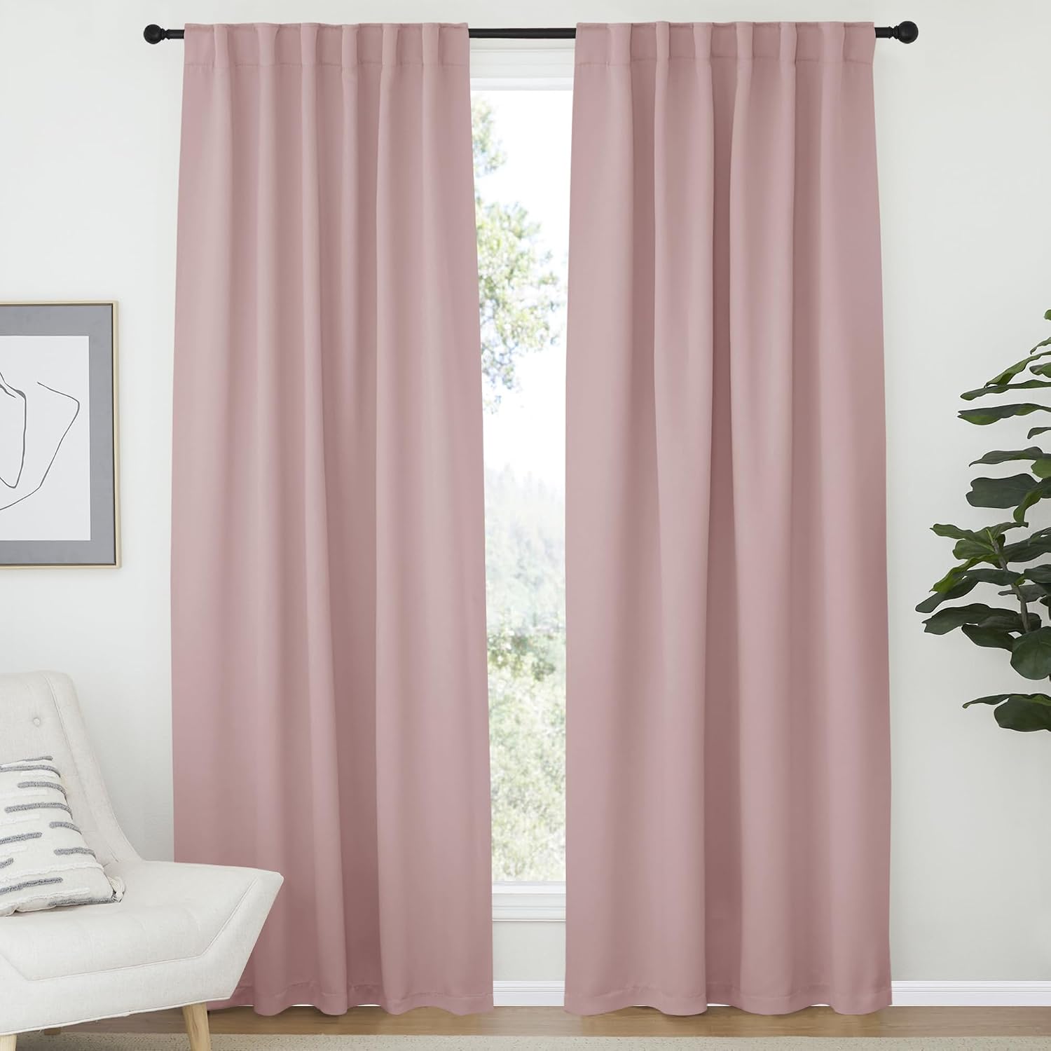 Nicetown Light Reducing Curtain Panels Window Draperies - (Blush Pink Color) 52x84 inch, 2 Pieces, Insulating Room Darkening Drapes for Bed…