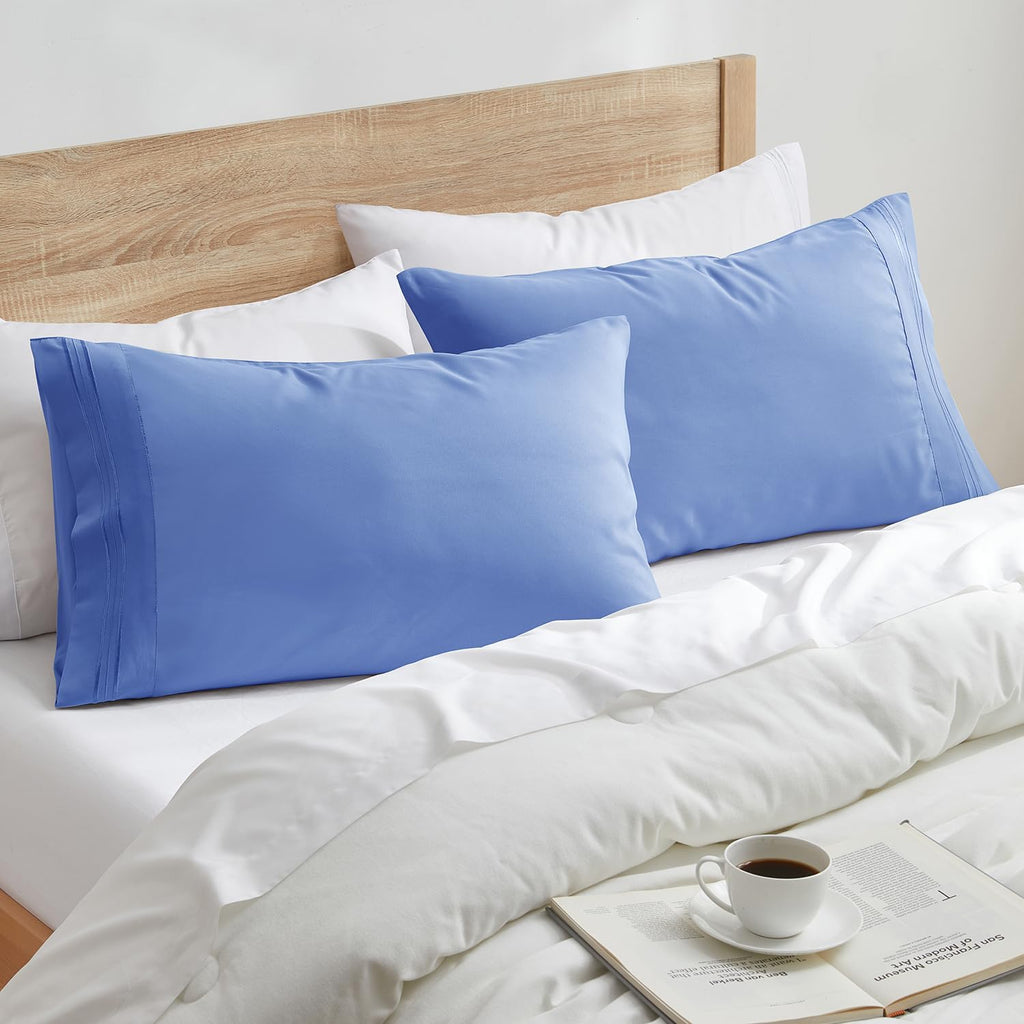 Nestl Microfiber King Pillowcase, 2 - Calm Blue, 1800 Thread Count, Envelope Closure, Set of 2, 20x40 Inches cotton Blue