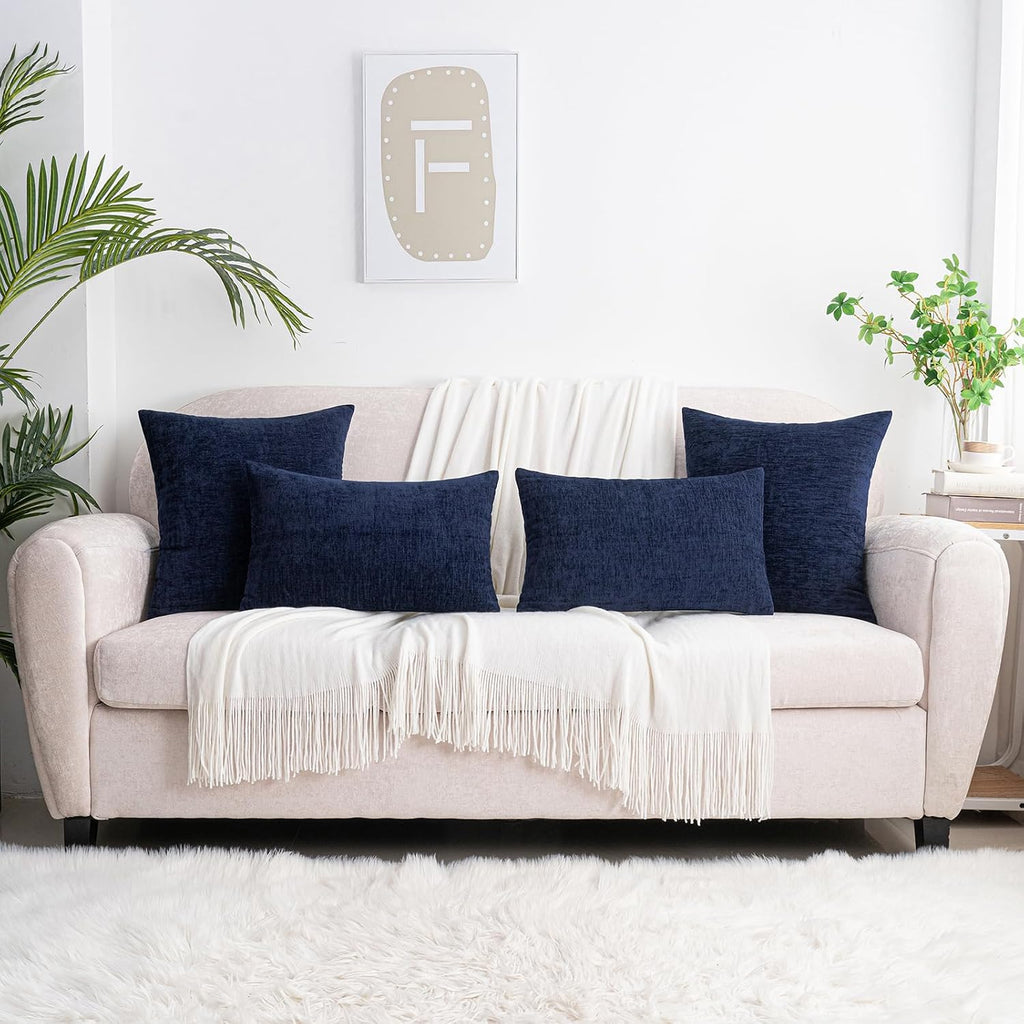 Hwy50 HWY 50 Navy Blue Couch Pillow Covers 22x22 Inch Pack of 2, Soft Chenille Decorative Throw Pillow Cases Farmhouse for Sofa Living Room…